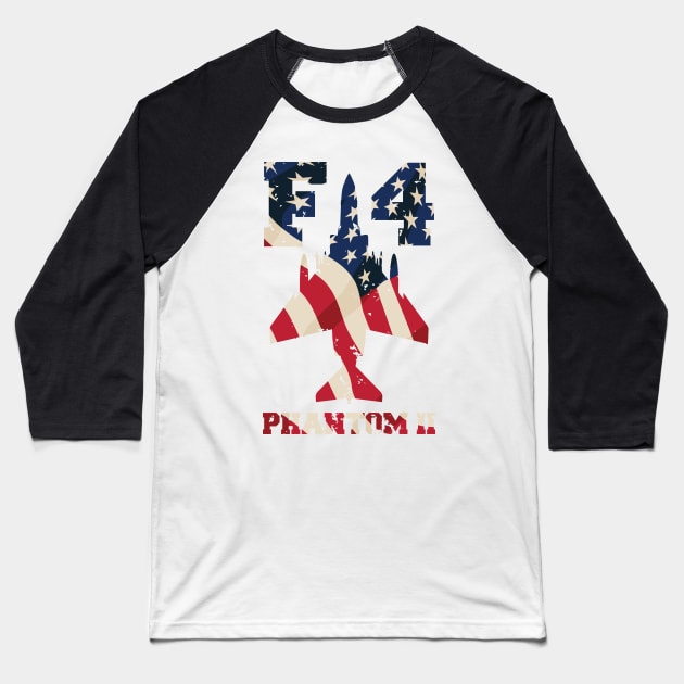 F-4 Phantom II Aircraft with USA Flag Stars and Stripes Overlay Baseball T-Shirt by hobrath